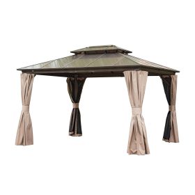 10'x12' Hardtop Gazebo, Permanent Outdoor Gazebo with Polycarbonate Double Roof, Aluminum Gazebo Pavilion with Curtain and Net for Garden, Patio, Lawn (Color: As pic)
