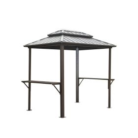 Grill Gazebo 8' × 6', Aluminum BBQ Gazebo Outdoor Metal Frame with Shelves Serving Tables, Permanent Double Roof Hard top Gazebos for Patio Lawn Deck (Color: As pic)