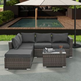 Patio Furniture, Outdoor Furniture, Seasonal PE Wicker Furniture, 4 Set Wicker Furniture With Tempered Glass Coffee Table (Color: As pic)