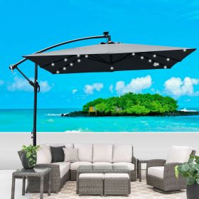 Square 2.5X2.5M Outdoor Patio Umbrella Solar Powered LED Lighted Sun Shade Market Waterproof 8 Ribs Umbrella with Crank and Cross Base for Garden Deck (Color: As pic)