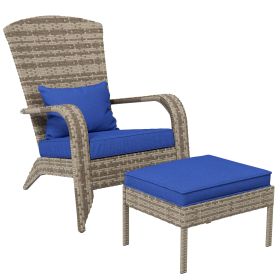 Outsunny Patio Wicker Adirondack Chair with Ottoman, Outdoor Fire Pit Chair with Cushions, High-Back, Large Seat & Armrests for Deck, Garden & Backyar (Color: As pic)