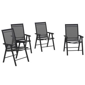 Outsunny Set of 4 Patio Folding Chairs, Stackable Outdoor Sling Patio Dining Chairs with Armrests for Lawn, Camping, Dining, Beach, Metal Frame, No As (Color: As pic)