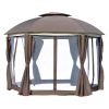 Outsunny 12' x 12' Round Outdoor Gazebo, Patio Dome Gazebo Canopy Shelter with Double Roof, Netting Sidewalls and Curtains, Zippered Doors, Strong Ste