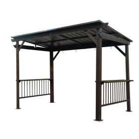 6.5x12FT Hardtop Grill Gazebo, Outdoor BBQ Gazebo with 2 Side Shelves and Sloping Galvanized Steel Roof, Metal Permanent Grill Canopy with Ceiling Hoo (Color: As pic)