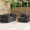 3 Piece Patio Lounge Set with Cushions Gray Poly Rattan