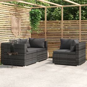 3 Piece Patio Lounge Set with Cushions Gray Poly Rattan (Color: Grey)