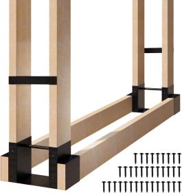 Firewood Log Rack Bracket Kit,Firewood Holder Installed by 2x4 Lumber,DIY Log Storage Rack Brackets with Sidebars,Iron Steel Wood Stacking Stand Acces (Style: Firewood Log Rack)