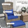Outsunny Patio Wicker Adirondack Chair with Ottoman, Outdoor Fire Pit Chair with Cushions, High-Back, Large Seat & Armrests for Deck, Garden & Backyar