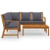 4 Piece Patio Lounge Set with Cushion Solid Acacia Wood