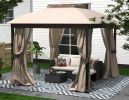 10X10FT Softtop Metal Gazebo with Mosquito Net&Sunshade Curtains,Sturdy Heavy Duty Double Roof Canopy,Galvanized Steel Design Outdoor Tent,Suitable fo