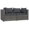 3 Piece Patio Lounge Set with Cushions Gray Poly Rattan