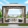 10X10FT Softtop Metal Gazebo with Mosquito Net&Sunshade Curtains,Sturdy Heavy Duty Double Roof Canopy,Galvanized Steel Design Outdoor Tent,Suitable fo