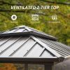 Grill Gazebo 8' × 6', Aluminum BBQ Gazebo Outdoor Metal Frame with Shelves Serving Tables, Permanent Double Roof Hard top Gazebos for Patio Lawn Deck
