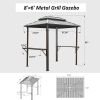 Grill Gazebo 8' × 6', Aluminum BBQ Gazebo Outdoor Metal Frame with Shelves Serving Tables, Permanent Double Roof Hard top Gazebos for Patio Lawn Deck