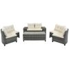 GO 8-pieces Outdoor Wicker Round Sofa Set, Half-Moon Sectional Sets All Weather, Curved Sofa Set With Rectangular Coffee Table, PE Rattan Water-resist