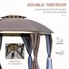 Outsunny 12' x 12' Round Outdoor Gazebo, Patio Dome Gazebo Canopy Shelter with Double Roof, Netting Sidewalls and Curtains, Zippered Doors, Strong Ste