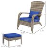 Outsunny Patio Wicker Adirondack Chair with Ottoman, Outdoor Fire Pit Chair with Cushions, High-Back, Large Seat & Armrests for Deck, Garden & Backyar