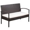 5 Piece Patio Lounge Set with Cushions Poly Rattan Brown