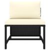3 Piece Patio Sofa Set with Cushions Black Poly Rattan