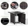 28 Inch Propane Fire Pit Table, Rattan & Wicker-Look, 50000 BTU Gas Firepits Tempered Glass Tabletop with Glass Windscreen Protector for Outside Patio