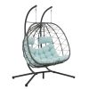 2 Persons Egg Chair with Stand Indoor Outdoor Swing Chair Patio Wicker Hanging Egg Chair Hanging Basket Chair with Stand for Bedroom Living Room Balco