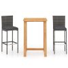 3 Piece Patio Bar Set with Cushions Gray