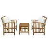 3 Piece Patio Lounge Set with Cushions Solid Acacia Wood