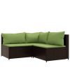 4 Piece Patio Lounge Set with Cushions Brown Poly Rattan