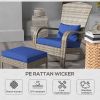 Outsunny Patio Wicker Adirondack Chair with Ottoman, Outdoor Fire Pit Chair with Cushions, High-Back, Large Seat & Armrests for Deck, Garden & Backyar