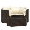 4 Piece Patio Lounge Set with Cushions Brown Poly Rattan