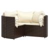 4 Piece Patio Lounge Set with Cushions Brown Poly Rattan