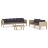 3 Piece Patio Lounge Set with Cushions Poly Rattan Beige