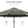 Outsunny 9ft Patio Umbrella with Push Button Tilt and Crank, Ruffled Outdoor Market Table Umbrella with Tassles and 8 Ribs, for Garden, Deck, Pool, Da