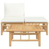 3 Piece Patio Lounge Set with Cream White Cushions Bamboo
