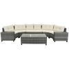 GO 8-pieces Outdoor Wicker Round Sofa Set, Half-Moon Sectional Sets All Weather, Curved Sofa Set With Rectangular Coffee Table, PE Rattan Water-resist