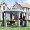 13' x 13' Patio Gazebo, Double Roof Hexagon Outdoor Gazebo Canopy Shelterwith Netting & Curtains, Solid Steel Frame for Garden, Lawn, Backyard and Dec