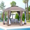 Outsunny 12' x 12' Round Outdoor Gazebo, Patio Dome Gazebo Canopy Shelter with Double Roof, Netting Sidewalls and Curtains, Zippered Doors, Strong Ste