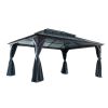 10' x 13' Hardtop Wood Gazebo for Patios, Outdoor Framed Gazebo with Polycarbonate Double Roof Canopy, Solid Wooden Framed Gazebo with Privacy Curtain