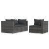 3 Piece Patio Lounge Set with Cushions Gray Poly Rattan