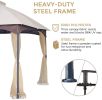 10*12 FT Softtop Metal Gazebo with Mosquito Net&Sunshade Curtains,Sturdy Heavy Duty Double Roof Canopy,Galvanized Steel Design Outdoor Tent,Suitable f