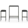 3 Piece Patio Bar Set with Cushions Poly Rattan Gray