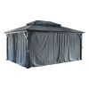 10' x 13' Hardtop Wood Gazebo for Patios, Outdoor Framed Gazebo with Polycarbonate Double Roof Canopy, Solid Wooden Framed Gazebo with Privacy Curtain