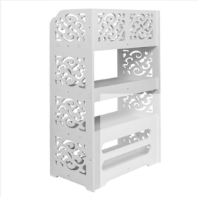 Wood Plastic Panel-4 Layer Carved Shoe Rack (Color: White)