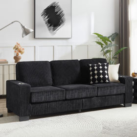 83.86Corduroy Fabric Sofa,Modern Compressed Couch,3-Seater Sofa, Furniture For Living Room,Bedroom,office (Color: Black)