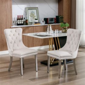 Velvet Upholstered Dining Chair - 2-piece Set (Color: Beige)